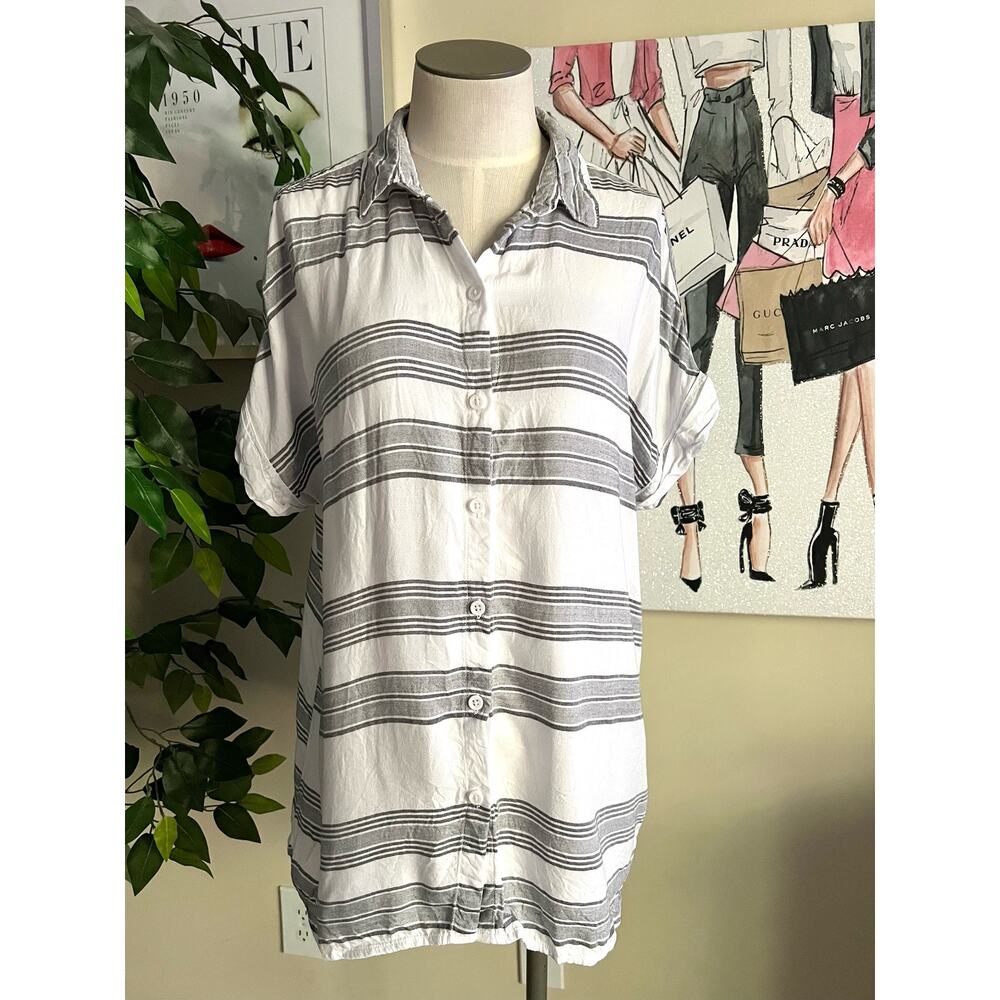 Beach Lunch Lounge Coastal Striped Soft Oversized Button Down Shirt Size Small